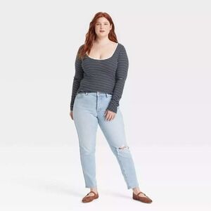 Universal Thread Womens Mid Rise 80s‎ Slim Jeans Medium Wash Distressed Size 20